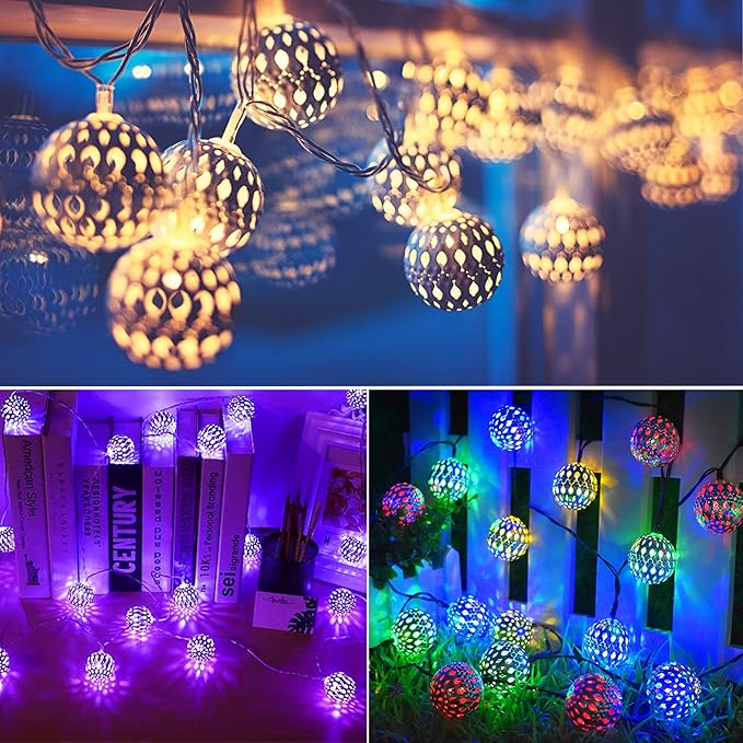 OMIKA 24 Colors Changing Globe String Light for Diwali Decor, 13ft 40 Silver Metal Balls LED Fairy Lights with Remote Timer Moroccan Orb Decorative Diwali Lights for Room Party Christmas Boho Décor