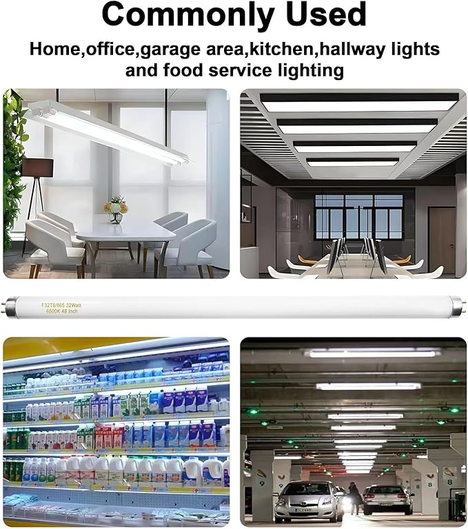 Konideke 10 Pack, F32T8/865 Fluorescent Light Bulb 48 Inch Daylight 32 Watt, T8 Fluorescent Bulb 4 Foot, 2800 Lumens G13 Medium 6500K Bi-Pin Base