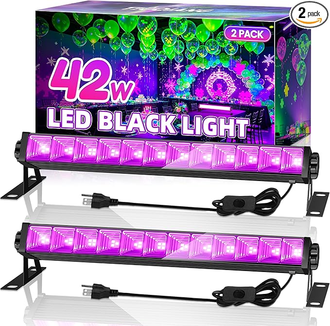 2 Pack 42W LED Black Light Bar, Blacklight with 6FT Cord+Switch+Plug, Glow in The Dark Black Lights Party Supplies,Halloween Lighting Decorations, Fluorescent Poster, Body Paint, Classroom