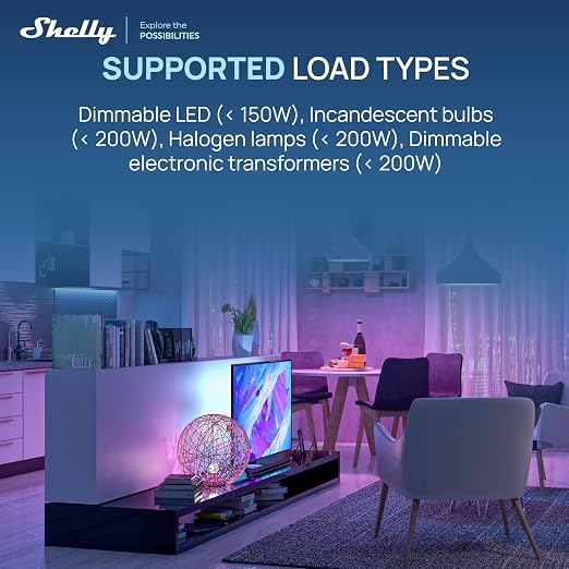 Shelly Dimmer Gen4 US UL, WiFi, Matter, Bluetooth, Zigbee Smart Dimming, Compatible with Matter, Home Assistant, Alexa, Google Home, HomeKit, Support LED Strips & Lamps, No Hub Required, Easy Control