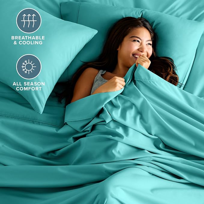 Bare Home Split Head Flex King Sheet Set - 1800 Ultra-Soft Microfiber Bed Sheets - Double Brushed - Deep Pockets - Easy Fit - 4 Piece Set - Bedding Sheets & Pillowcases (Turquoise)