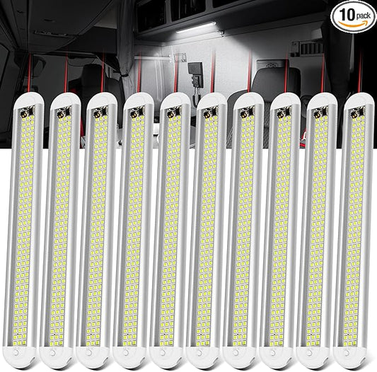 12v LED Interior Light Bar，CT CAPETRONIX 120LEDs 1500LM 8W DC 12 Volt led Strip Lights with ON/Off Switch，for Enclosed Cargo Trailer, Car RV Van Truck Lorry Camper Boat Caravan Motorhome (10Pack)