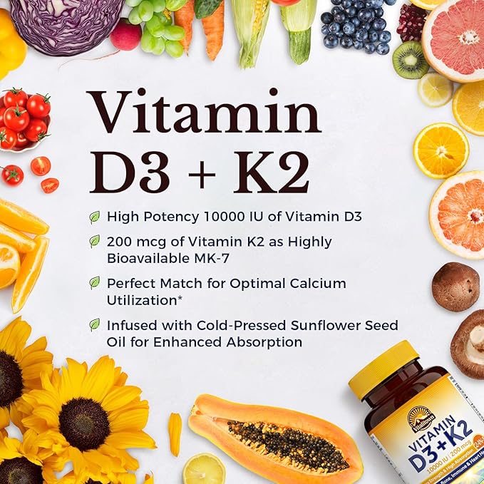 Vitalitown Vitamin D3 K2 Supplement and Vitamin C Complex 1000mg