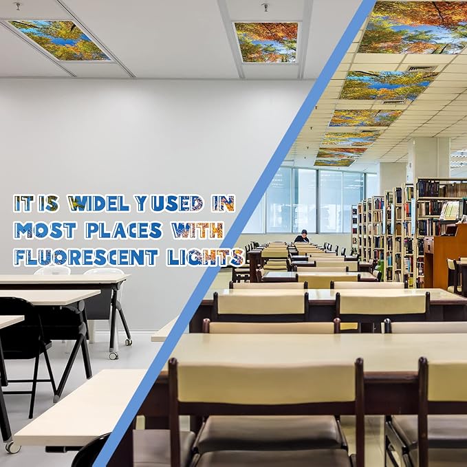 Amylove 4 Pcs Fluorescent Light Covers Classroom Ceiling Panels Light Filters with Backlit Film Material for Office School, 4 x 2 Feet(Modern Color,Fall Trees)