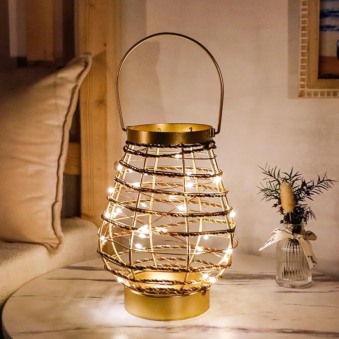 Metal Cordless Table Lamp 8 "H Metal Cage LED Cage Lamp with 6-Hour Timer, Vintage Decorative Fairy Lights Lantern for Indoor/Outdoor Bedrooms Weddings Parties Patio Events