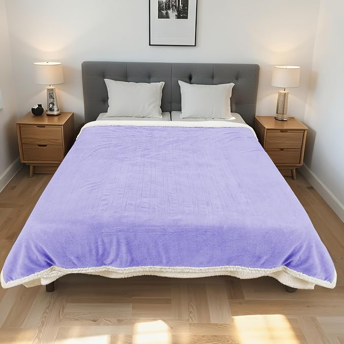 Electric Heated Blanket 50"x60" Throw Size for Safe All Night Rest, Dual-Sided Microplush Sherpa for Bedroom Couch Use, 4 Heat Settings & 3 Hours Auto Off, Machine Washable - Light Purple