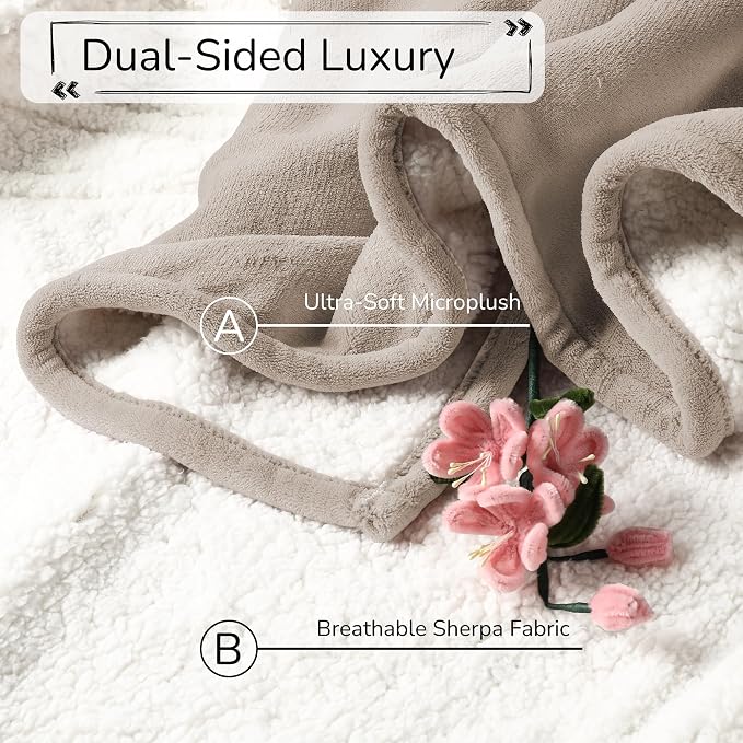 Electric Heated Blanket 84"x90" Queen Size, Dual-Sided Microplush Sherpa for Bedroom Couch Use, 4 Heat Settings & 10 Hours Auto Off Energy Saving, Dual Controller, Machine Washable - Light Brown