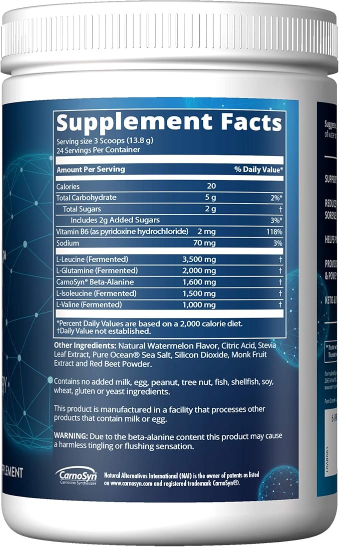 MRM BCAA+G Reload Post‑Workout Powder-For Women & Men-BCAA & L‑Glutamine with CarnoSyn Beta‑Alanine, Amino Acids, Muscle Recovery & Hydration, Keto, Vegan, Gluten Free - 26 Servings, Watermelon