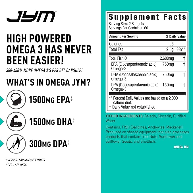 Post JYM Active Matrix Post-Workout Powder with BCAAs, Glutamine & Omega JYM Fish Oil Capsules with 1500mg DHA & EPA for Muscle Growth, Strength, Endurance & Recovery - 30 Servings & 120 Softgels
