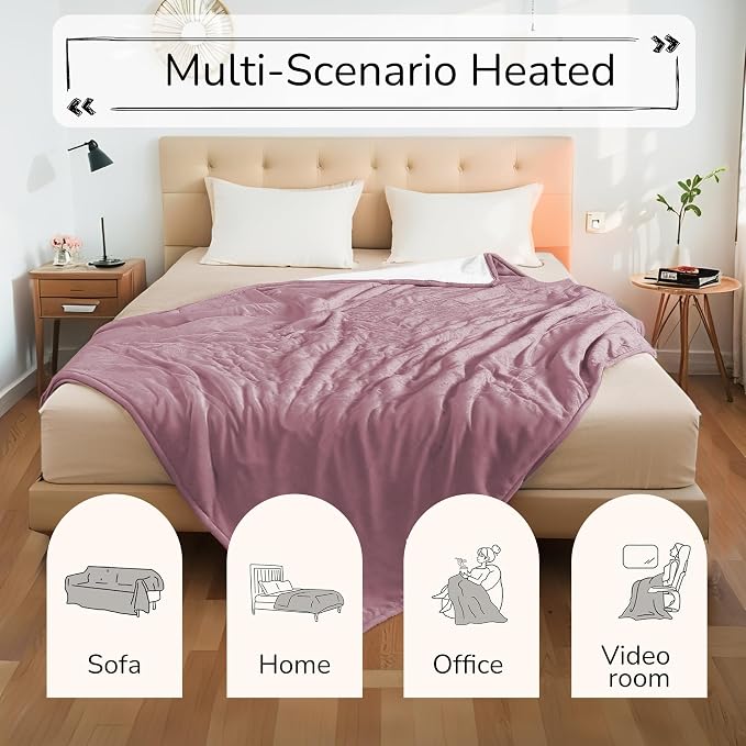 Electric Heated Blanket Twin Size 62"x84" – ETL Certified for Safe Overnight, 4 Heat Settings & 10H Auto Off, Dual-Sided Microplush Sherpa for Home Theater Night, Machine Washable – Berry
