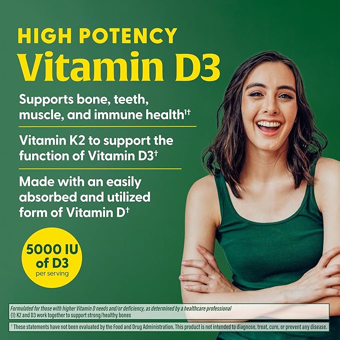 MegaFood Vitamine D3 5000 UI (125 mcg) - Compléments Végétariens avec Vitamine D3 K2 - Soutient les Os, les Dents, les Muscles et la Santé Immunitaire - Certifié Sans OGM - 60 Mini Capsules, 60 Doses (Lot de 2)