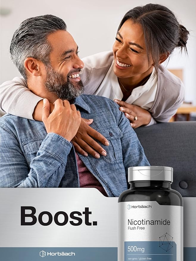 Horbäach Nicotinamide 500mg | 180 Gélules | Complément Alimentaire Sans Rougeurs | Vitamine Sans OGM et Sans Gluten