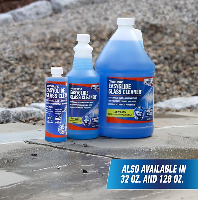 Nettoyant concentré pour vitres EasyGlide sans traces Unger Professional, 3,78 litres, sans ammoniaque, produit 378 litres de solution, sans danger pour les vitres teintées, les fenêtres à faible émissivité, les pare-brise et les miroirs
