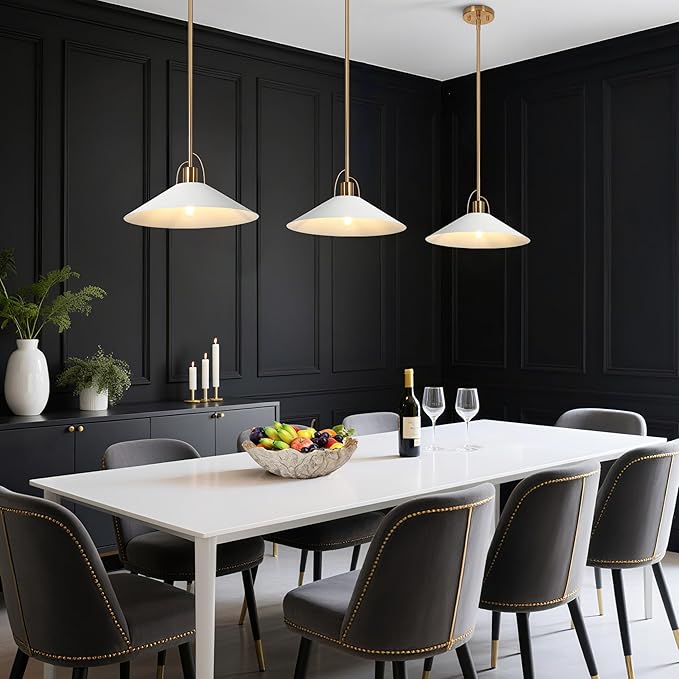 KSANA Pendant Lights Kitchen Island, 14'' Gold and White Pendant Light Fixtures, Modern Large Metal Kitchen Pendant Lighting Over Island