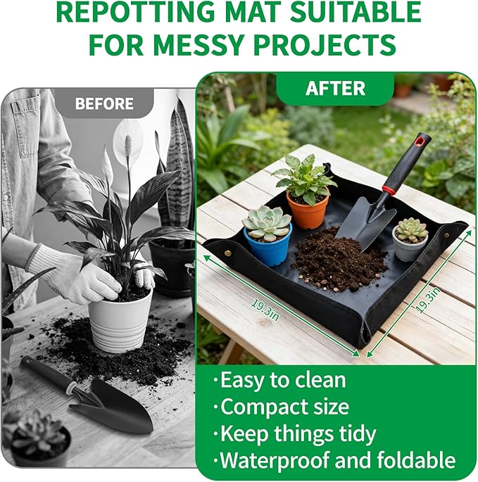 10 Pcs Gardening Tool Set - Heavy Duty Garden Kit with Stainless Steel Pruning Shears, Trowel Garden Tool, Kneeling Pads, Repotting Mat - Garden Tote, Ideal Gardening Gifts for Women and Men