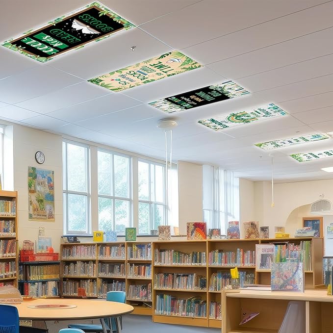 8 Pack Fluorescent Light Covers with 80 Magnets Decorative for Classroom Ceiling Light 4 x 2 Feet Magnetic Covers Filter Easy Install for Office School Home Drop Ceiling Supplies(Eucalyptus Reading)