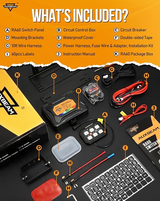 Auxbeam RGB 6 Gang Switch Panel RA60 Auto-Dimmable Switch Panel w/Momentary Toggle Pulsed Memory Function, 12-24V Switch Panel for Truck UTV Car Boat Waterproof, 3-Year Warranty