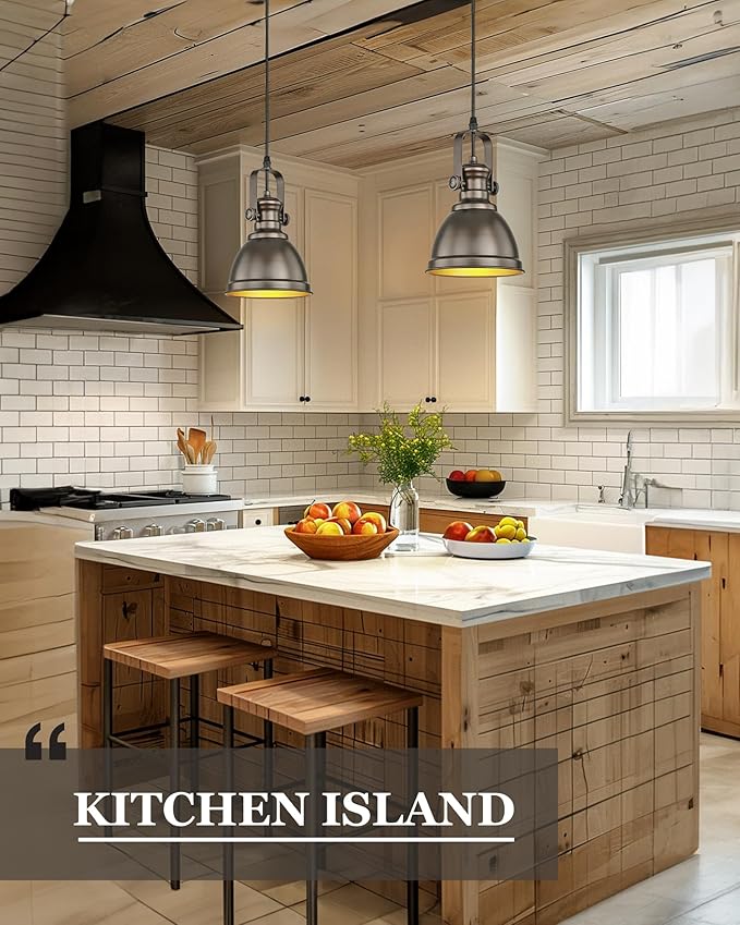 2 Pack Pendant Lights Kitchen Island, Farmhouse Hanging Lights Fixtures with Metal Shade, Rustic Kitchen Pendant Lighting Over Island for Dining Room, Oil Rubbed Bronze, AD-2151-1P2-ORB