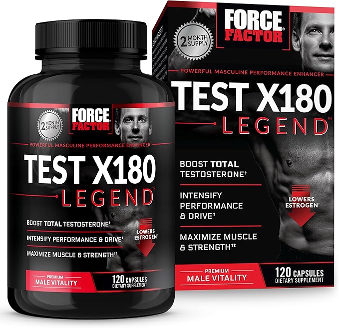 Force Factor Test X180 Legend Testosterone Booster for Men to Build Muscle & Strength, Performance, Testosterone Supplement for Men’s Health, Testosterone Support, 120 Capsules