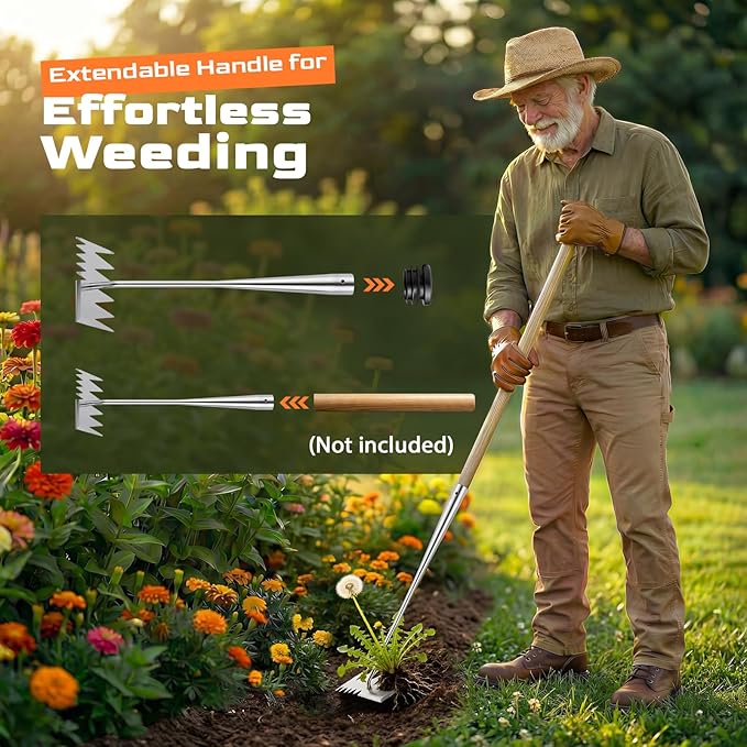 LOOHOI Weed Puller Tool, Heavy-Duty Stainless Steel Weeding Tool with Extendable Handle, Portable Garden Weed Removal Tool for Vegetable Gardening Backyard Farm Planting & Weeding