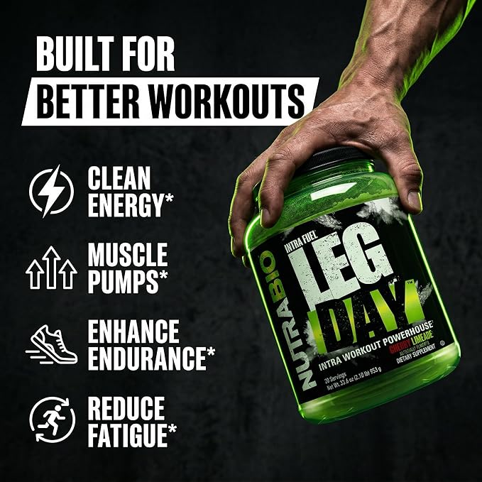 NutraBio Leg Day Intra Workout Powder – Advanced Carb Supplement with Cluster Dextrin & Electrolytes – Carb Powder with EAAs/BCAAs – Cyclic Dextrin for Performance – Cherry Lime, 20 Servings