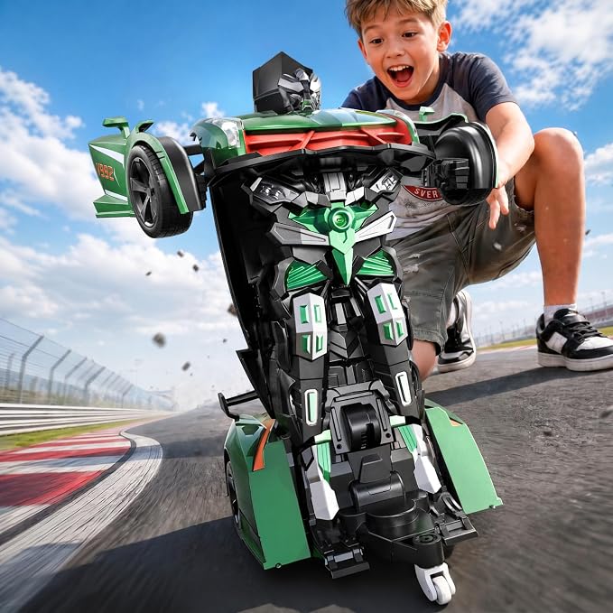 Veeniix V992 Transform Remote Control Car, 2-in-1 Transform Robot RC Cars,1:14 Scale,Robot Toy Car with Sound & Light,Gesture Sensing,Automatic Deformation,Gifts Toys for Boys and Girls 4-6(Green)