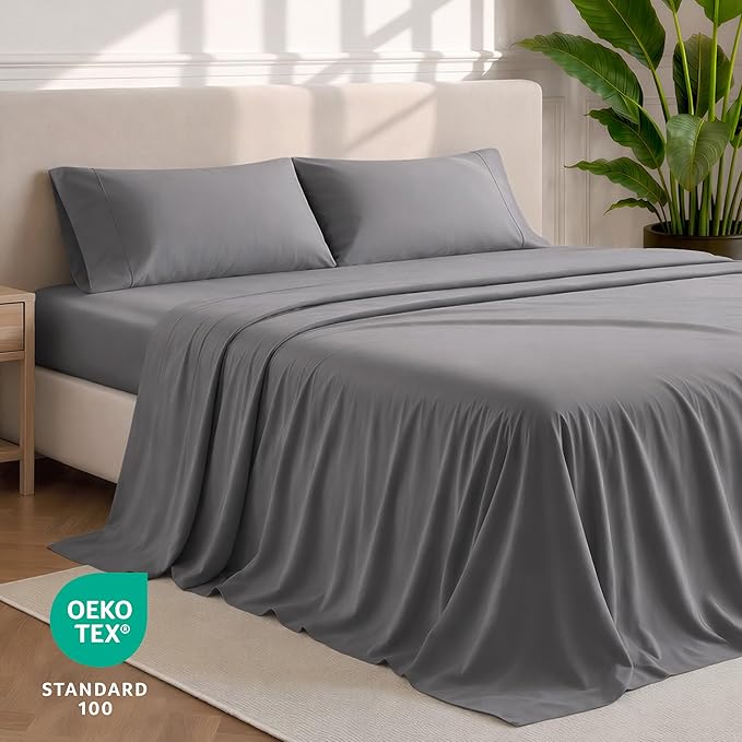 Bare Home Short Queen Sheet Set - 1800 Ultra-Soft Microfiber Bed Sheets - Double Brushed - Deep Pockets - Easy Fit - 4 Piece Set - Bedding Sheets & Pillowcases (Short Queen, Grey)