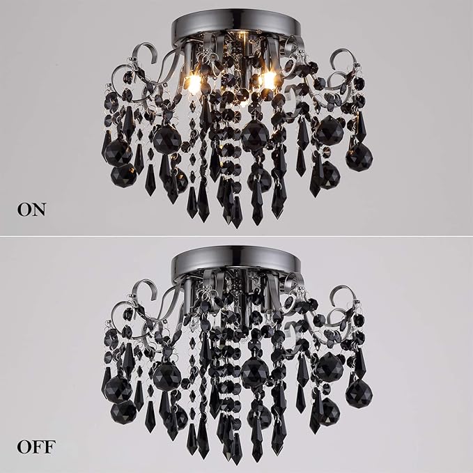 Q&S Crystal Ceiling Light Fixture Small Chandelier, Semi Ceiling Light Flush Mount, Mini Ceiling Fights for Bedroom, Aisle, Hallway, Closet,Entrance,Stairs,3 Lights E12
