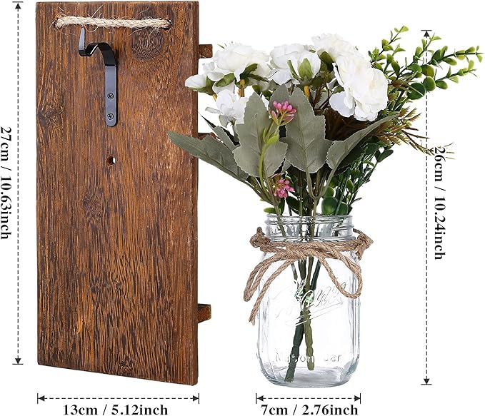 Lightess Wall Decor Mason Jar Sconces with Remote Control, Rustic Home Decor LED Fairy Lights with White Rose, Farmhouse Wall Decorations Lights Set of Two for Dining Room Living Room