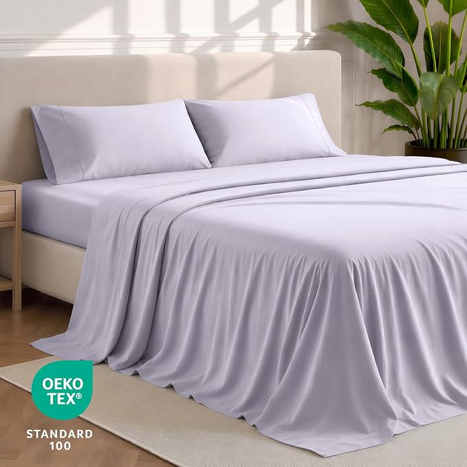 Bare Home Split Head Flex King Sheet Set - 1800 Ultra-Soft Microfiber Bed Sheets - Double Brushed - Deep Pockets - Easy Fit - 4 Piece Set - Bedding Sheets & Pillowcases (Light Lavender)