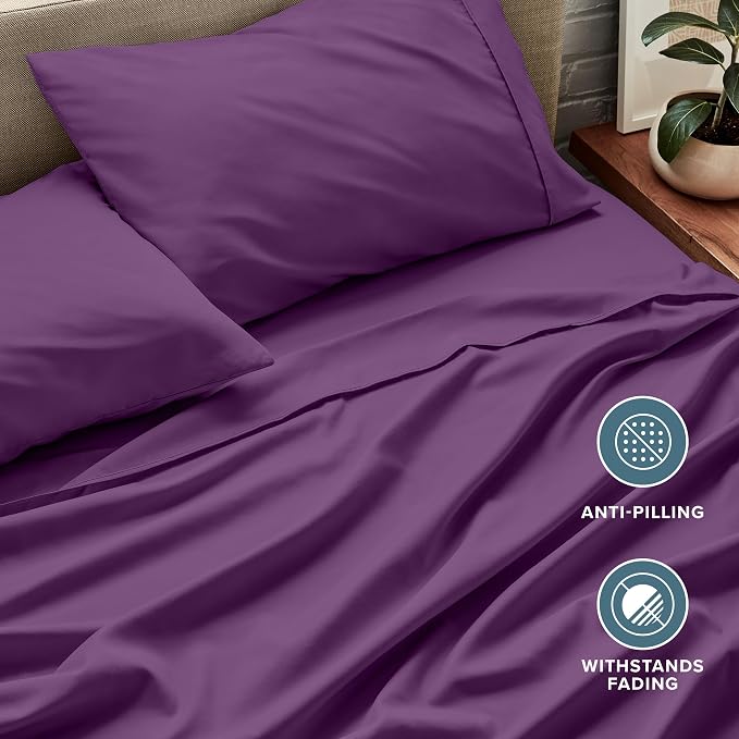Bare Home Full Sheet Set - Luxury 1800 Ultra-Soft Microfiber - Double Brushed - Deep Pockets - Easy Fit - 4 Piece Set - Bedding Sheets & Pillowcases (Full, Plum)