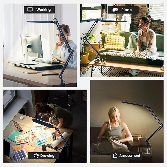 SKYLEO Desk Lamp - LED Desk Light - 5 Color Modes X 11 Brightness Levels - Adjustable Swing Arm - Timmer & Memory Function - 12W Lamp for Desk - Blue