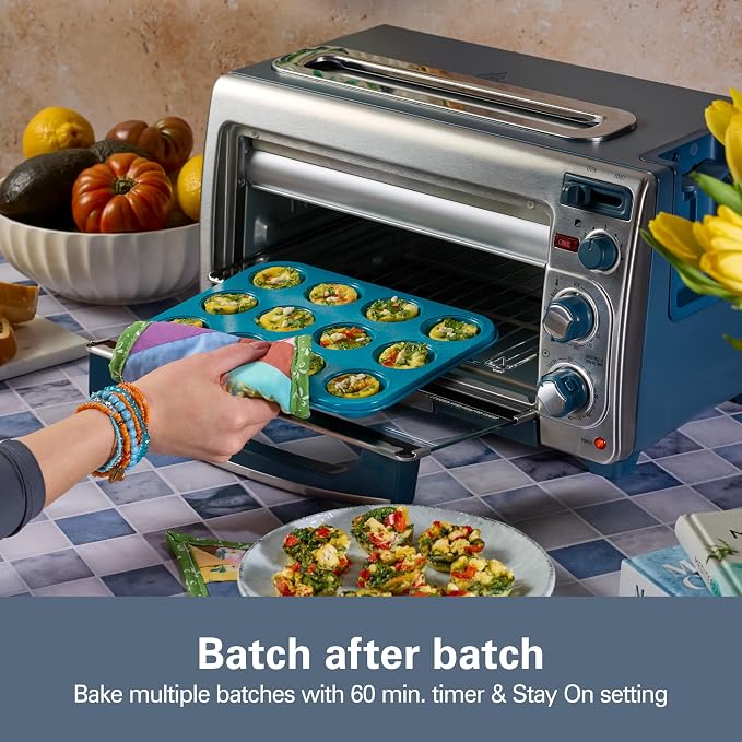 Hamilton Beach 2-in-1 Countertop Toaster Oven and Long Slot 2 Slice Toaster, 60 Minute Timer and Automatic Shut Off, Shade Selector, Kitchen Makeover Blue & Stainless Steel (31158)