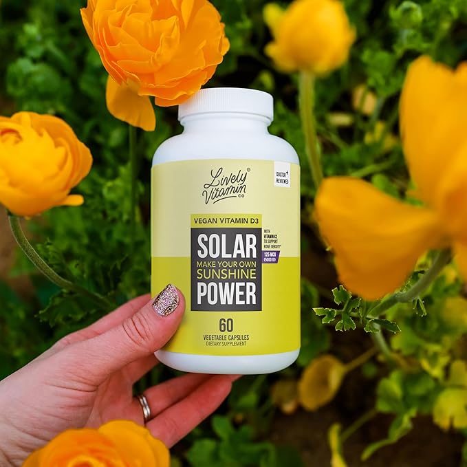 LIVELY VITAMIN CO. Énergie Solaire Vitamine D3 5000 UI - Vitamine K brevetée - MK7 - Équilibre Immunitaire - Fonction Cérébrale - Humeur - Cœur - Stress - 60 Comprimés