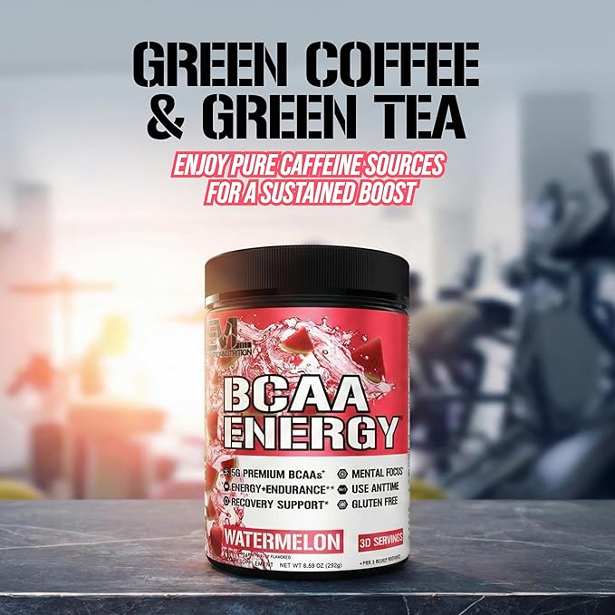 Evlution EVL BCAAs Amino Acids Powder - BCAA Energy Pre Workout Powder for Muscle Recovery Lean Growth and Endurance - Rehydrating Post Workout Recovery Drink with Natural Caffeine - Watermelon