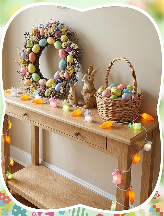 8.5Ft Multicolor Bunny and Carrot Easter String Lights, 10 LED Rabbit Carrot Fairy Lights Plug in, UL Listed Decorative Lights for Spring Easter Party Bedroom Window Wall Patio Garden Wedding Decor