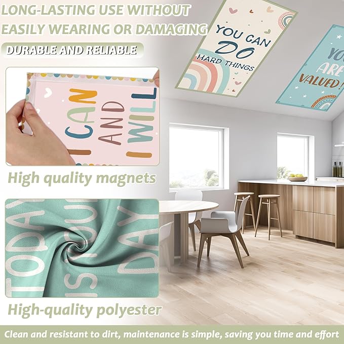 12 Pcs Fluorescent Light Covers with 120 Magnets Decorative for Classroom Ceiling Light 4 x 2 Feet Magnetic Light Covers Filter Easy Install for Office Home Drop Ceiling Supplies(Boho Inspirational)