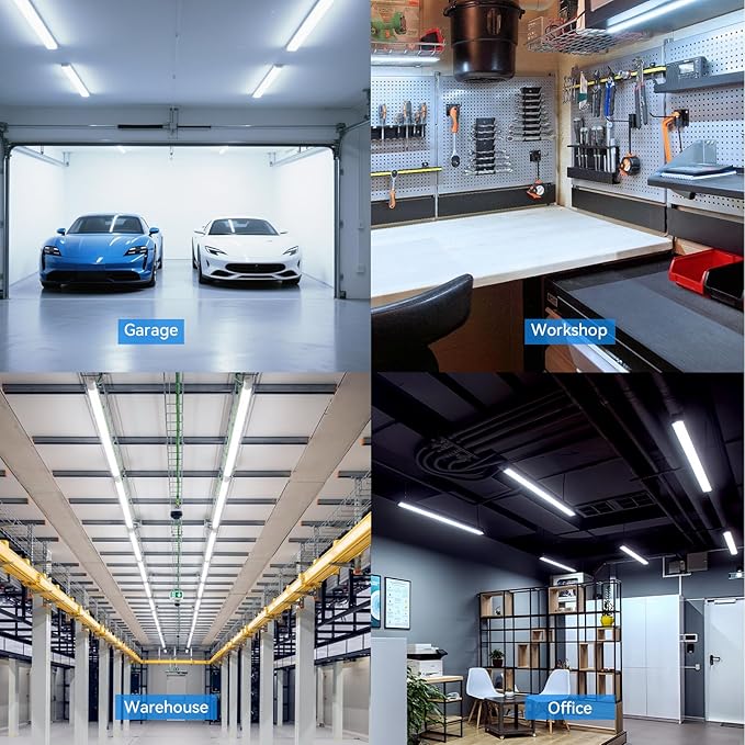 CNSUNWAY Led Shop Lights, 4FT LED Light 50W 7500LM 6500K Daylight White, D Shape Garage Light, Linkable Clear Cover T8 Integrated for Garage Workshop Workbench, ETL Listed(10-Pack)