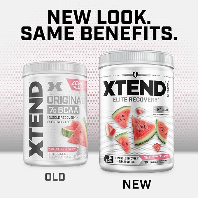 Xtend Original BCAA Powder, 7g BCAAs and 2.5g L-Glutamine for Muscle Recovery Hydration and Lean Muscle, Sugar Free Intra and Post Workout Drink with Electrolytes, Watermelon Explosion, 30 Servings