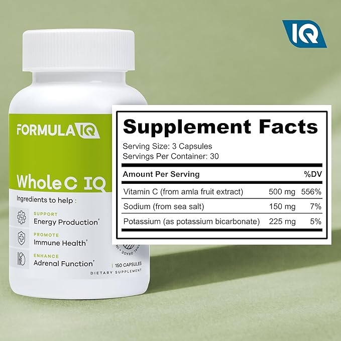 FIQ Formula IQ - Whole C IQ - Natural Vitamin C Supplements with Amla Fruit Extract - Iron, Energy, & Immune Support from Whole Food Sources - High Absorption Vitamin C Capsules - 90 Capsules
