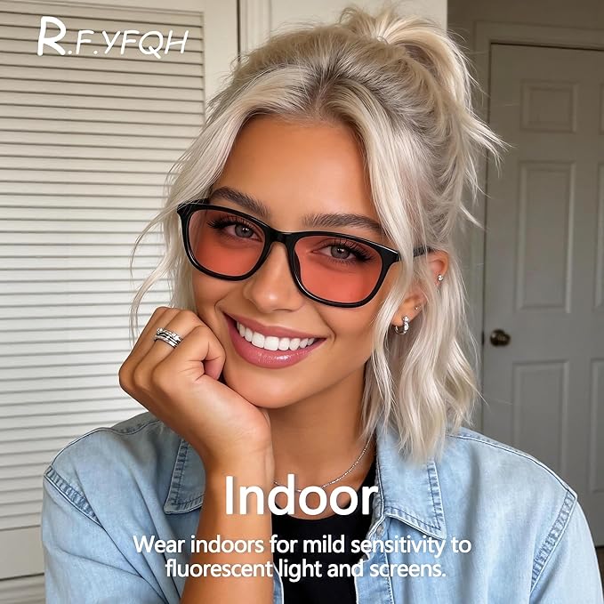 FL-Rose Tinted Blue Light Blocking Glasses for Migraine, Light Sensitivity, Photophobia & Fluorescent Glare JF6238