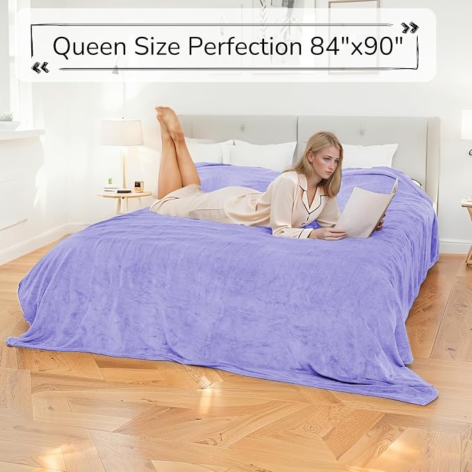 Electric Heated Blanket Queen Size 84"x90" – ETL Certified for Safe Overnight, 4 Heat Settings & 10H Auto Off, Dual-Sided Microplush Sherpa for Home Theater Night, Machine washable – Light Purple