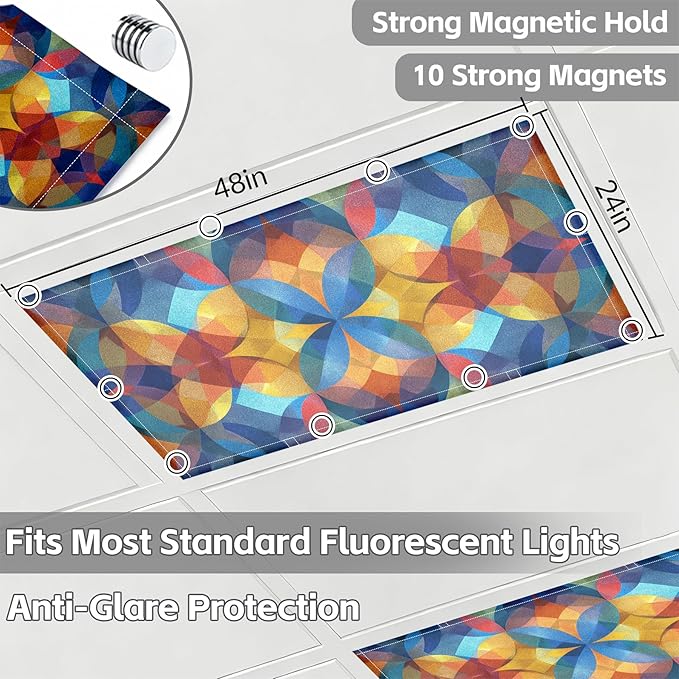 4 Pack 2x4 FT Magnetic Fluorescent Light Covers, Ceiling Light Filters for Classroom Office Home Hospital, Easy Install Decorative Drop Ceiling Panels