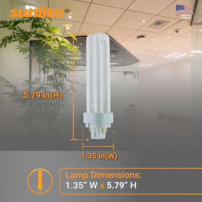 Sunlite Compact Fluorescent PLD 4-Pin Double U-Shaped Twin Tube, 18 Watts, 120 Volts, 1080 Lumens, 3500K Neutral White, 4-Pin G24q2 Base, 10 Pack