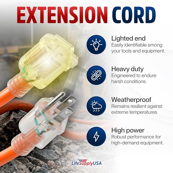 75ft Outdoor/Indoor Extension Cord 12/3 Gauge Extra Heavy Duty 3 Prong SJTW, Waterproof, Flexible Cold-Resistant Long Power Cord,15A 125V 1875W, Orange by LifeSupplyUSA