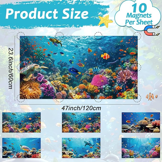 12 Pcs Fluorescent Light Covers with 120 Magnets Decorative for Classroom Ceiling Light 4 x 2 Feet Magnetic Light Covers Filter Easy Install for Office Hospitals & Home Ceiling Supplies(Ocean Animal)