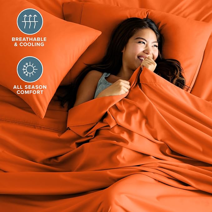 Bare Home Split Head Flex King Sheet Set - 1800 Ultra-Soft Microfiber Bed Sheets - Double Brushed - Deep Pockets - Easy Fit - 4 Piece Set - Bedding Sheets & Pillowcases (Orange)