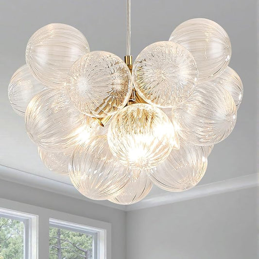Surpars House Clear Bubble Ball Chandelier, Modern Glass Ceiling Light, 4 Lights Pendant Lighting Fixture for Bedroom,Livinng Room,Dining Room