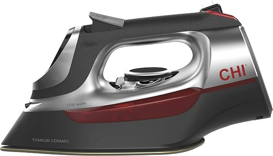 CHI Steam Iron for Clothes with Vertical Steam Burst, Titanium Ceramic Soleplate, Electronic Temperature Control, 1700W, 3-Way Auto Shutoff, 8' Retractable Cord
