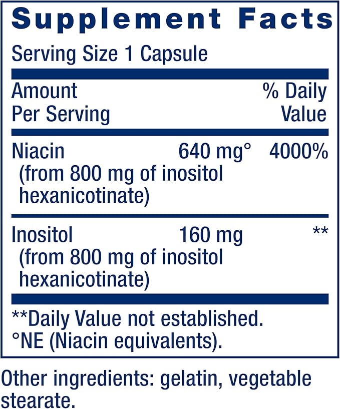 Life Extension Niacine sans rougissement, B3 pour la santé cardiaque, le cholestérol et l'énergie, sans OGM, sans gluten, 100 gélules (lot de 2)
